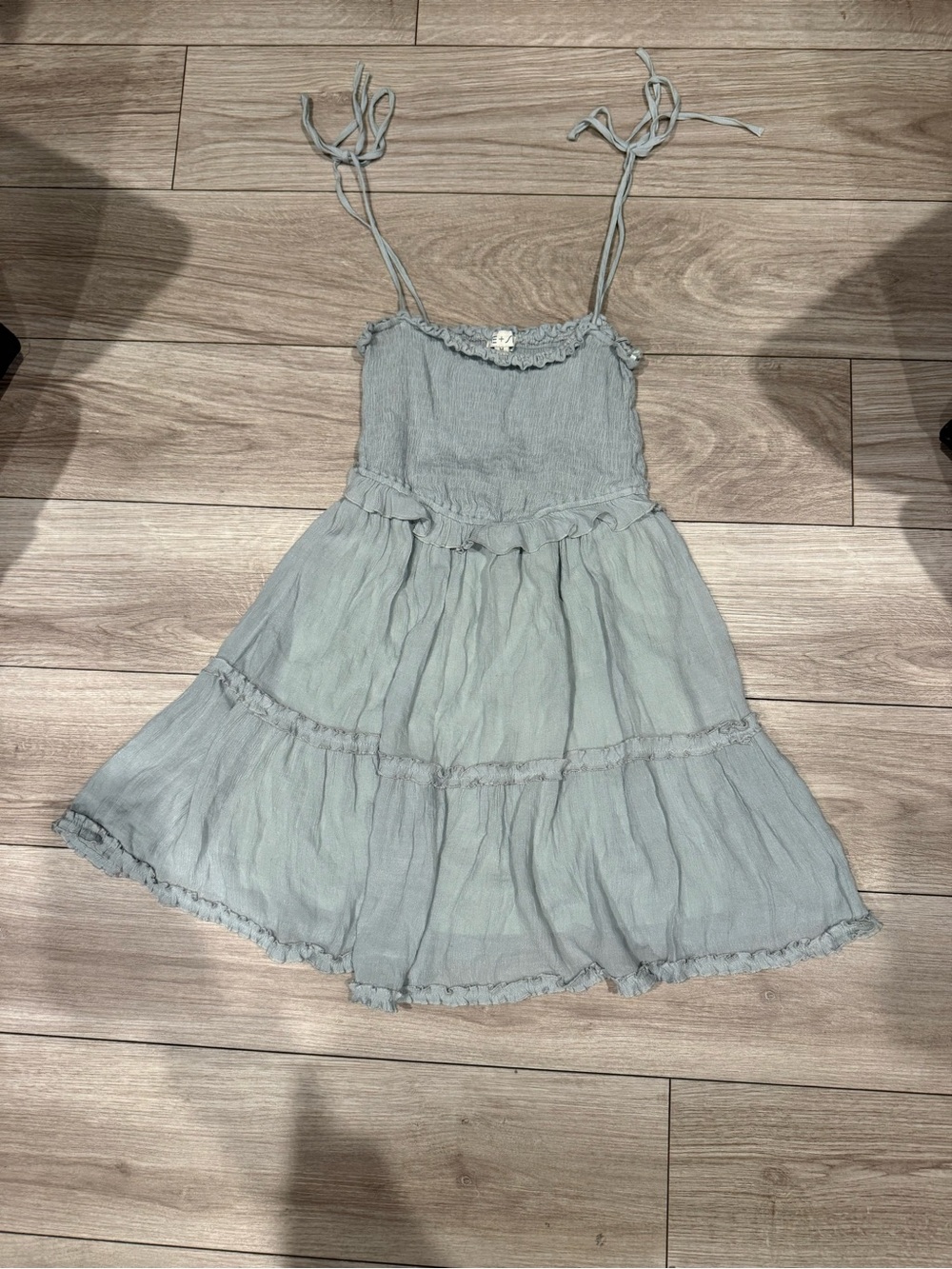 She + Sky Light Blue Tie-Strap Tiered Mini Dress